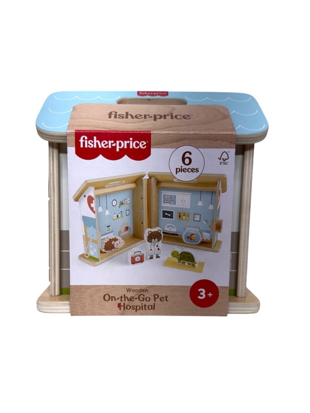 Fisher Price Wooden On The Go Pet Hospital 6 Pc Set Kids Age 3+ New Nwt